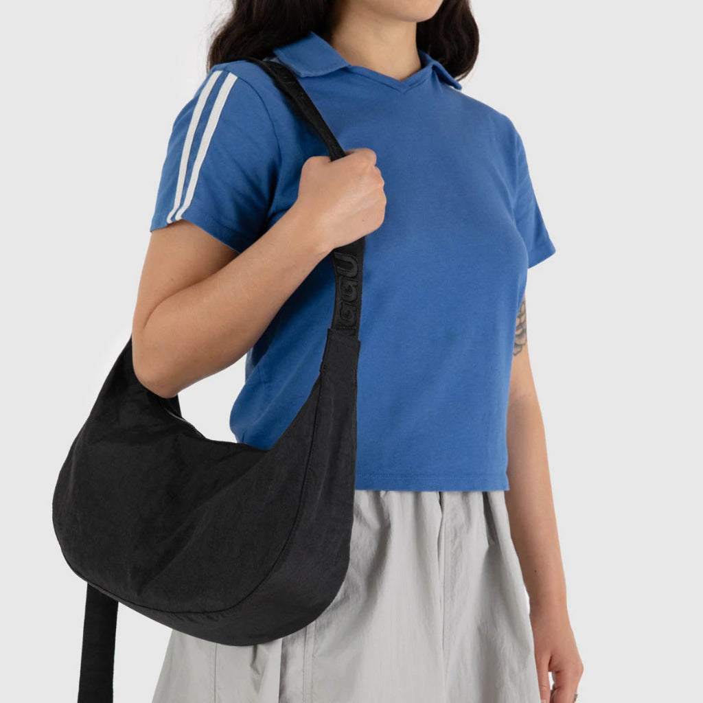 Medium Nylon Crescent Bag - Black