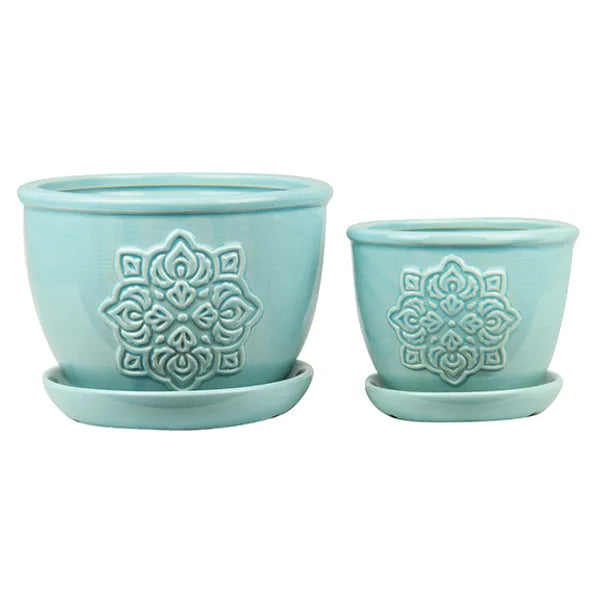 Medallion Planter - 6" (aqua)