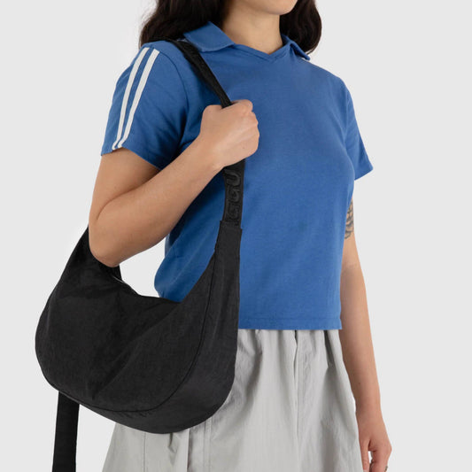 Medium Nylon Crescent Bag - Black