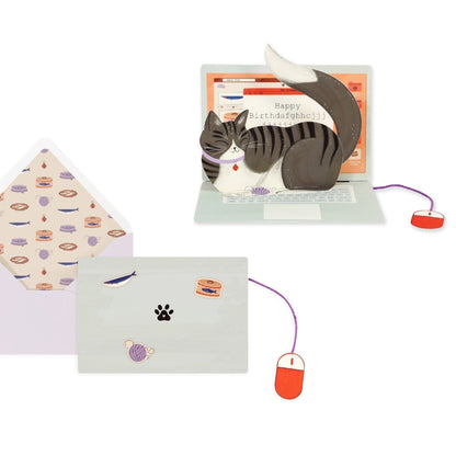 Laptop Cat Birthday Pop-Up Card