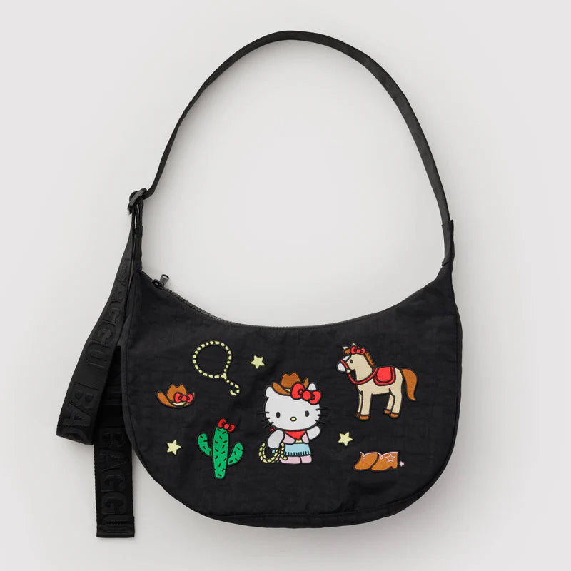 Medium Nylon Crescent Bag - Embroidered Hello Kitty Western