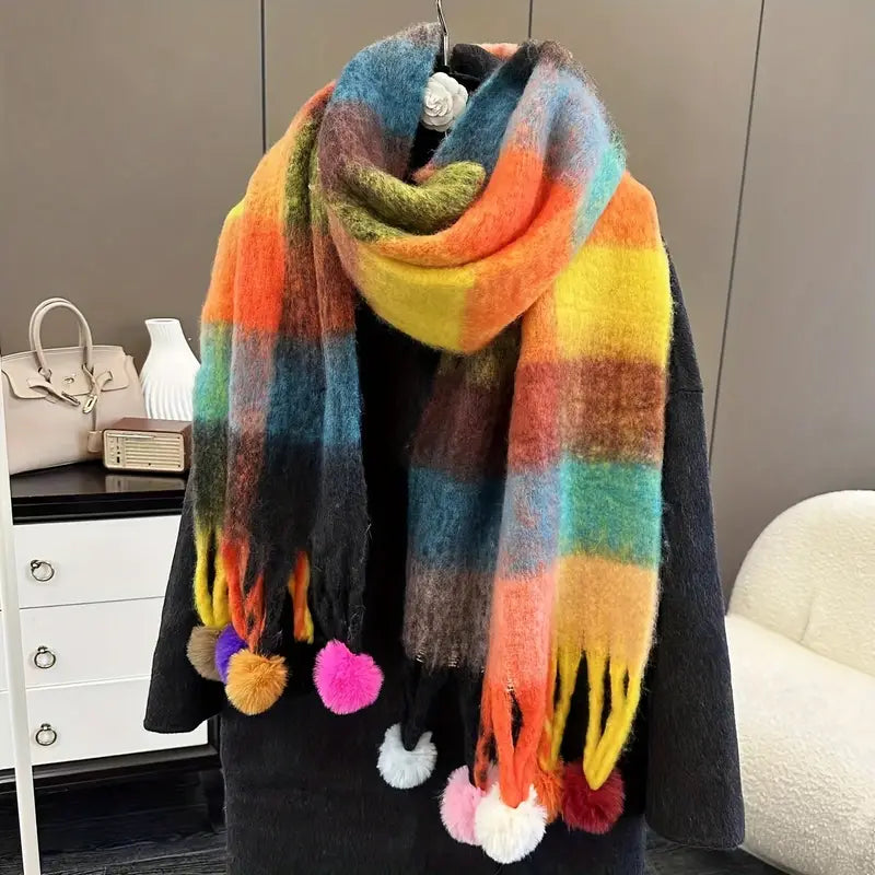 Chunky Pom Pomo Scarf