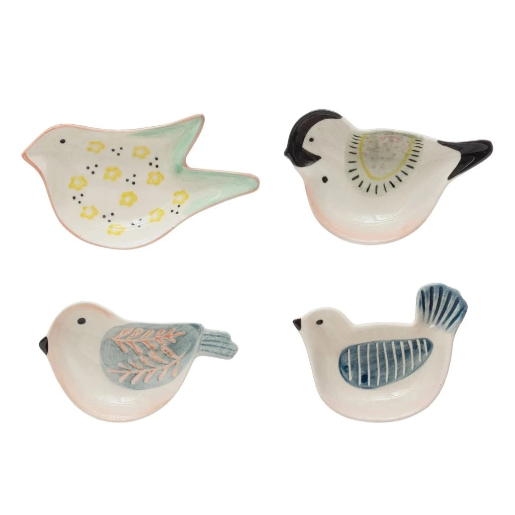 Hand-Painted Stoneware Bird Dish - Assorted