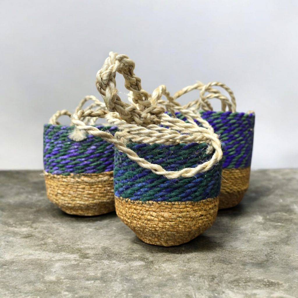 Hanging Jute Planter - Green/Purple